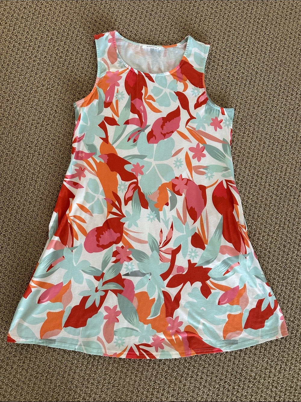Simple Floral A-Line Dress in Coral, Mint & Pink